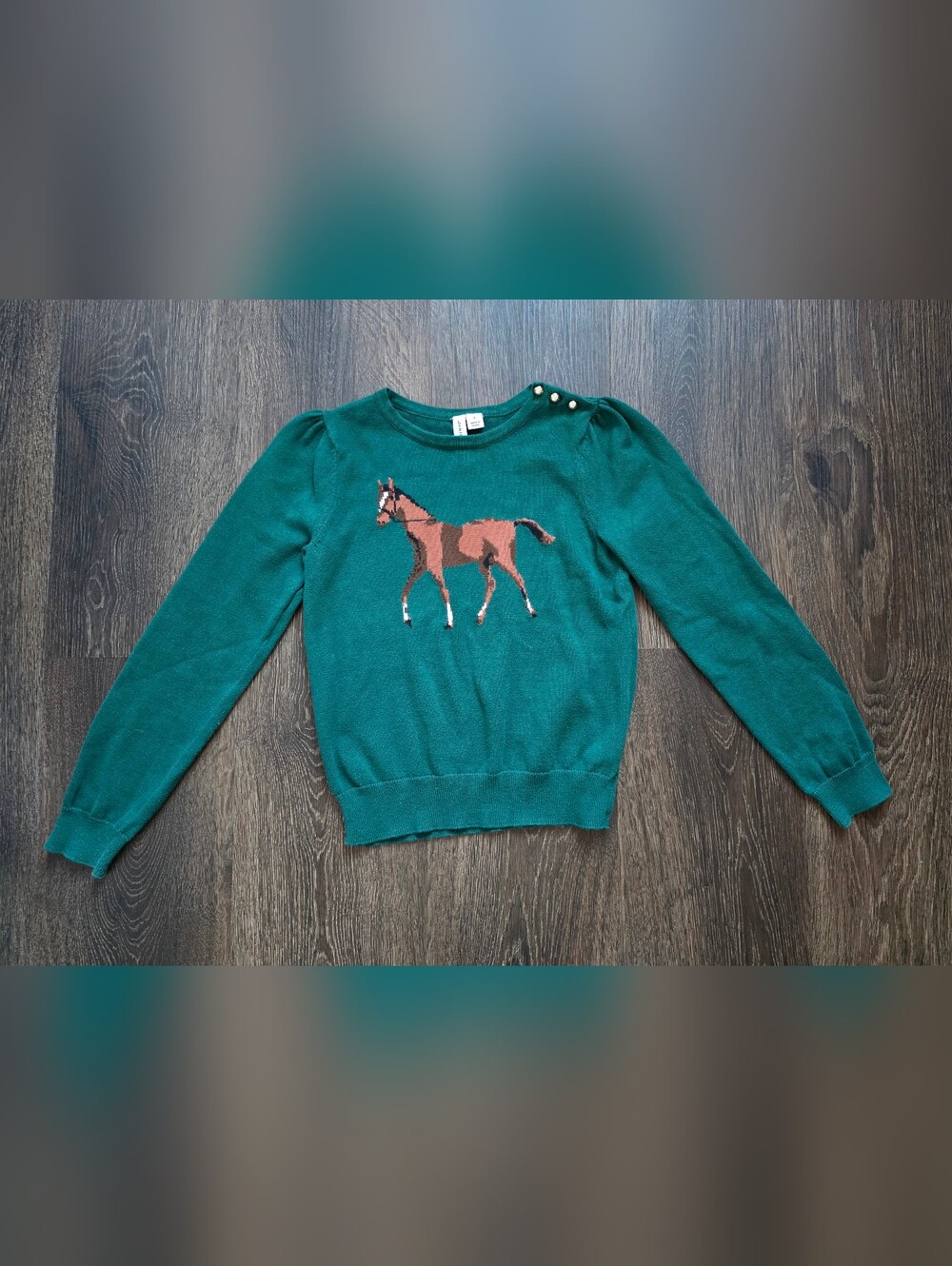 Janie & Jack emerald green horse intarsia sweater